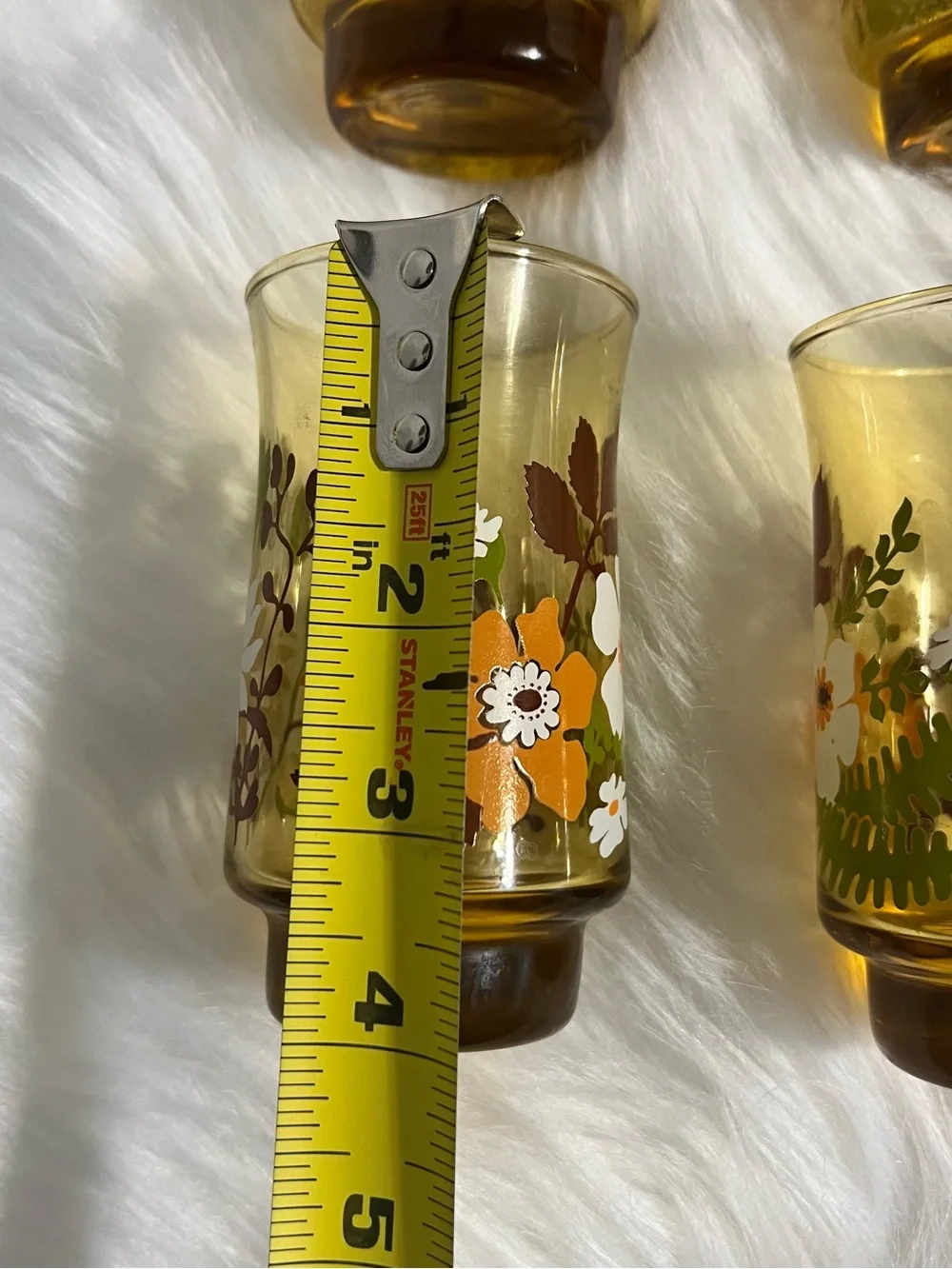 Libbey Juice Glasses Flower Amber Groovy 1970s Vintage - 4 pcs